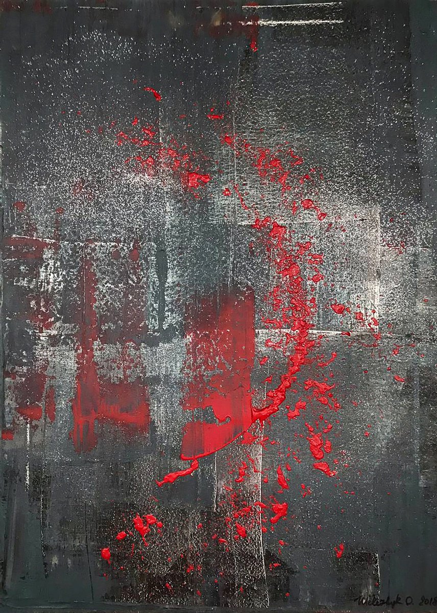 Impressionistic Abstract Acrylic Painting By Olga Melezhik, 20 X 28", Night Melody, Original Artwork