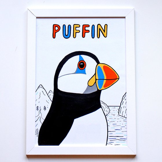 Puffin Bird Painting on Unframed A3 Paper