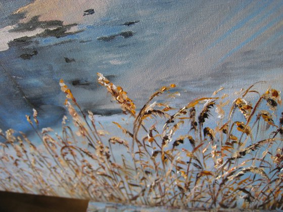 Winter Sunset Over Frozen River