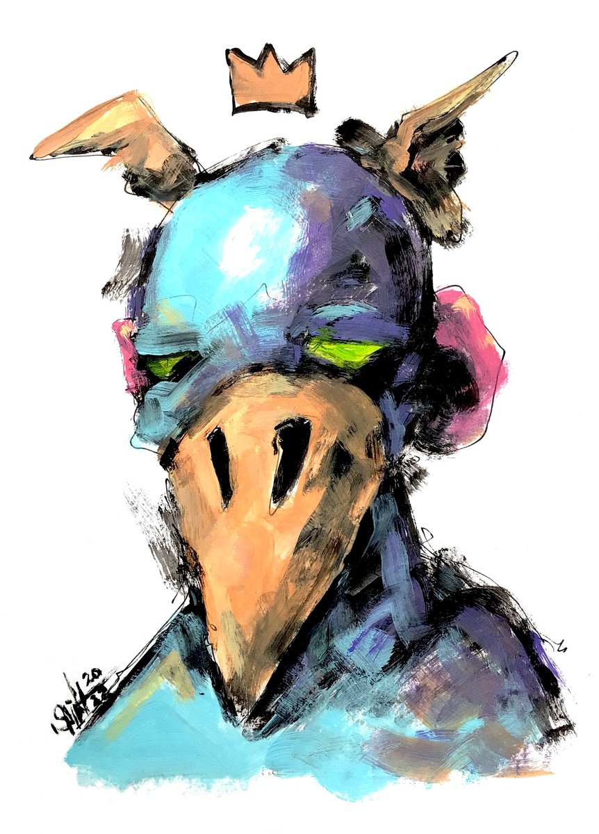 #15 Abstract bird zombie portrait painting original art, Horror Naive Outsider Folk Art Br... by Ruslan Aksenov