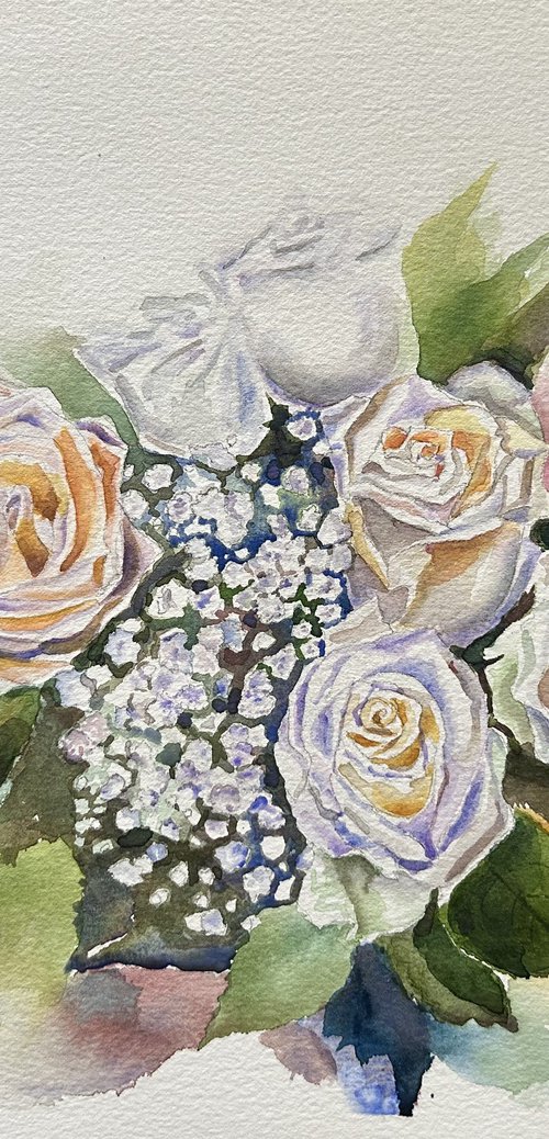 White Roses in watercolor by Geeta Yerra