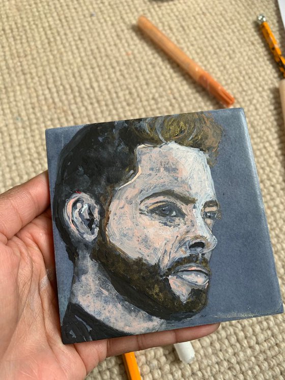 Portrait of Keith Duffy Acrylic Painting of People on Tile Decor Gift Ideas