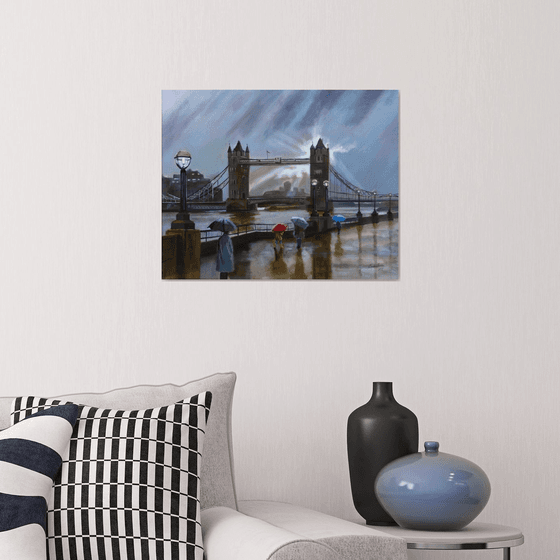 Tower Bridge London rain painting