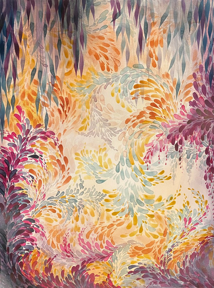 Organic Botanical Acrylic Painting By Shushanik Karapetyan, 21 X 27", Summer Botanical Meditation, Original Artwork