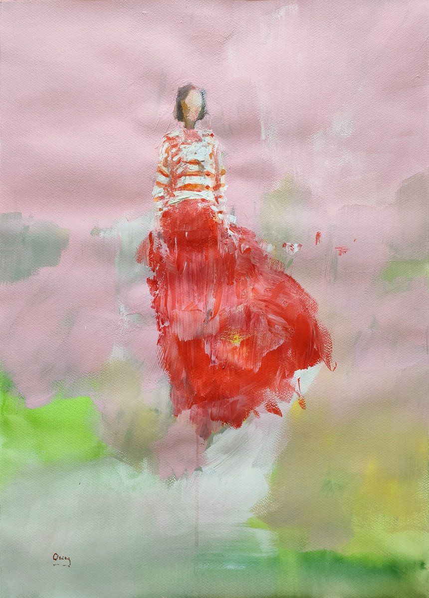 Impressionistic Portrait Acrylic Painting By Oscar Alvarez Pardo, 19 X 27", W-N3, Original Artwork