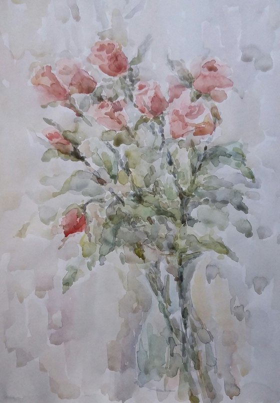 Bouquet of roses. Original watercolour painting.