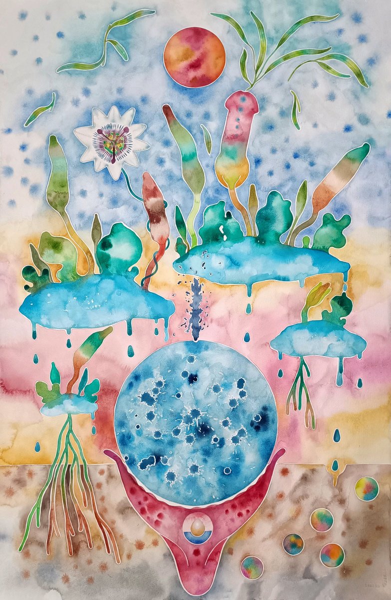 Surrealistic Abstract Watercolour By Ilaria Finetti, 26 X 40, Amore Umido 4, Original Artwork