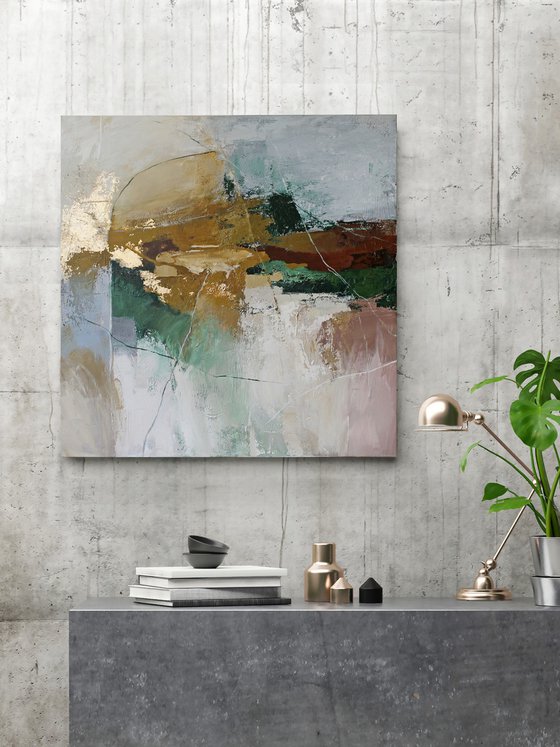 "Iceland 2" Green brown gold abstract art