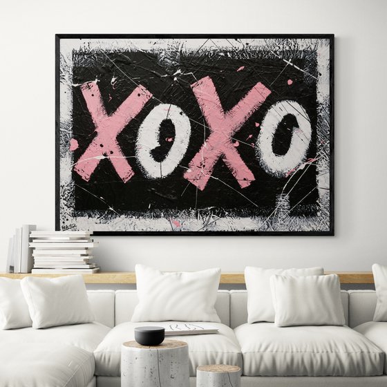 X's and O's 140cm x 100cm Black White Pink Textured Urban Pop Art