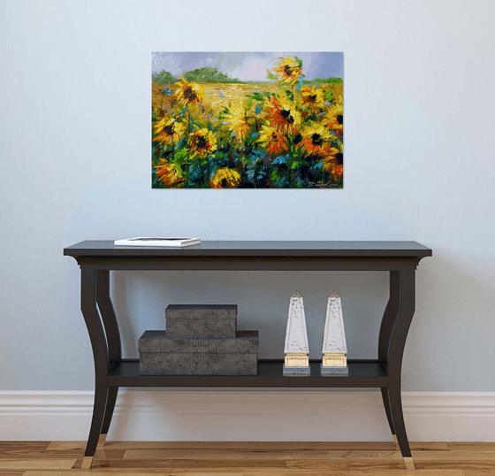 Wind and sunflowers