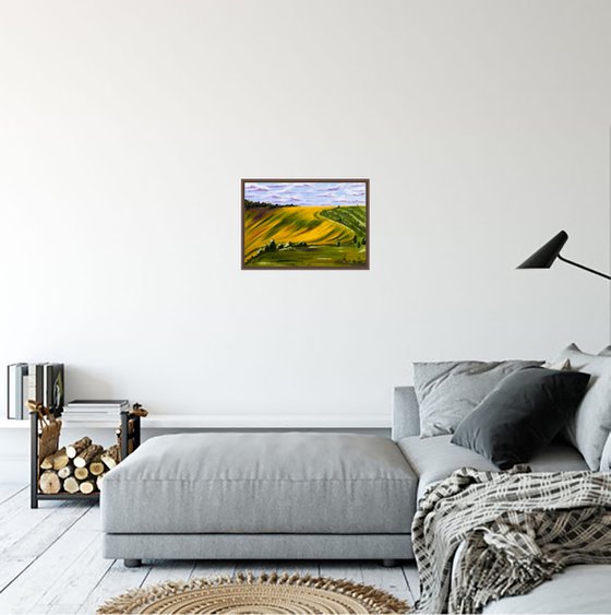 Tuscany Painting Landscape Original Art Sunflower Field Oil Artwork Home Wall Art 20 by 14" by Halyna Kirichenko