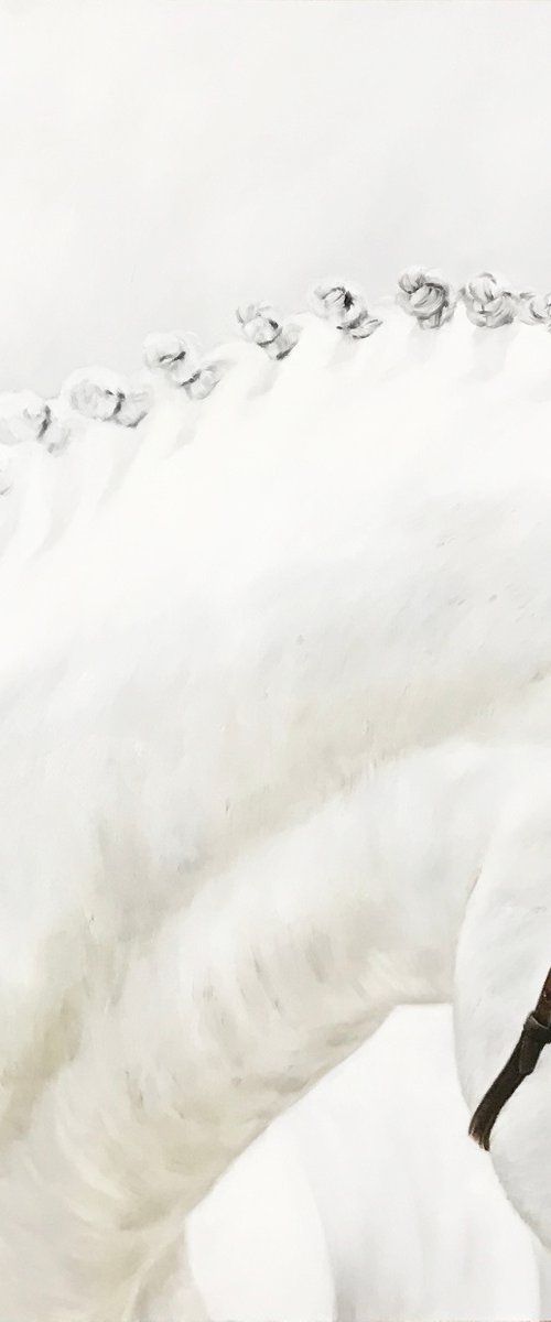 Oil painting with a white horse "Details" 60*80 cm by Irina Ivlieva