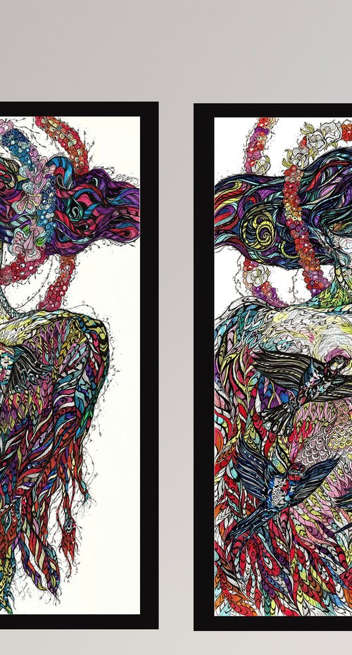 Sirin&Alkonost. Diptych by Maria Susarenko