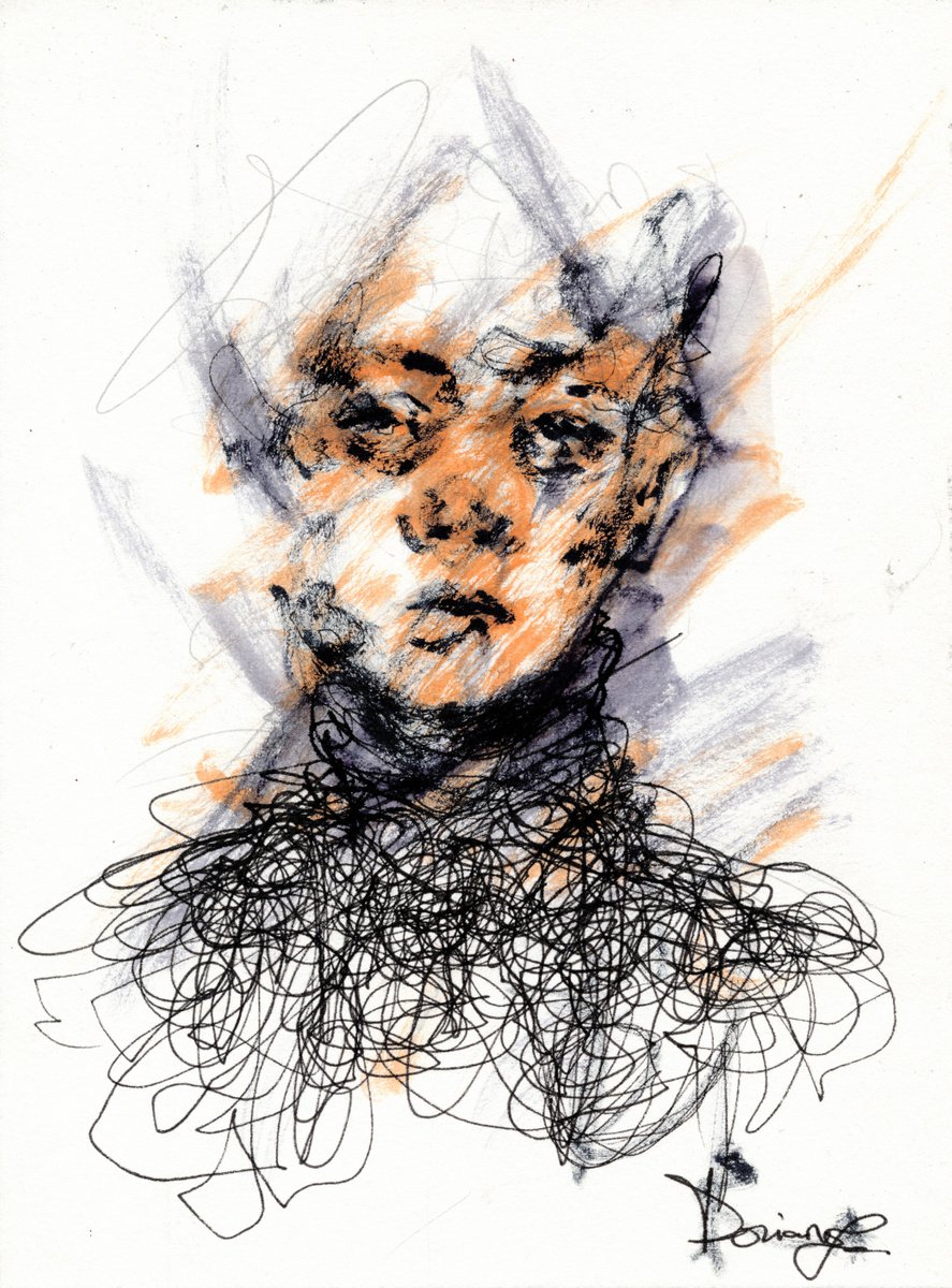 Expressive Portrait Ink Drawing By Doriana Popa, 7 X 9, Storm, Original Artwork