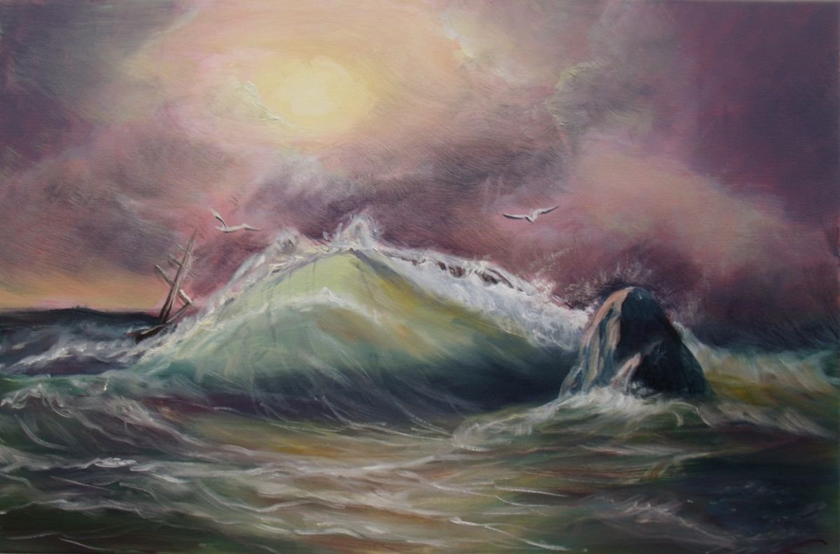 Stormy Sea By Elena Sokolova, 24 X 16, Artwork For Sale On Artfinder