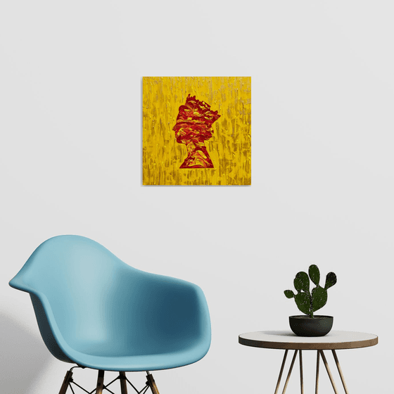Queen #72 on yellow , marble pattern PAINTING INSPIRED BY QUEEN ELIZABETH PORTRAIT