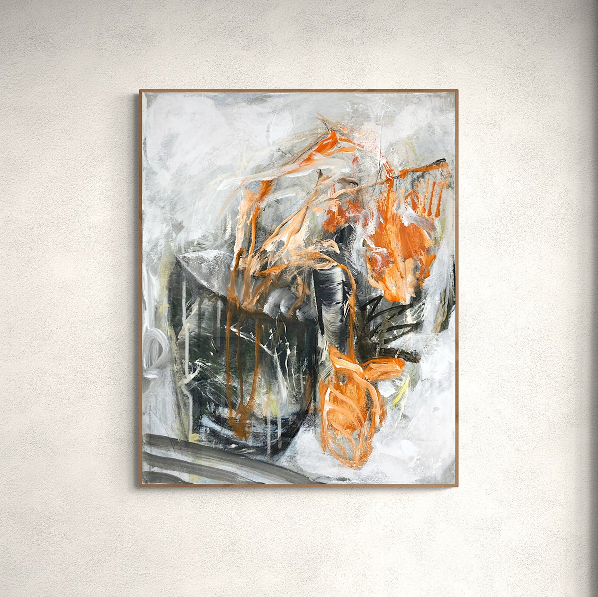 Abstract Botanical Acrylic Painting By Jutta Rika Bressem, 16 X 20", Still Life 28.2, Original Artwork