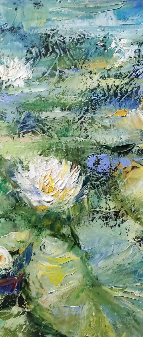 Morning Water Lily- Impasto Painting by HELINDA (Olga Müller)