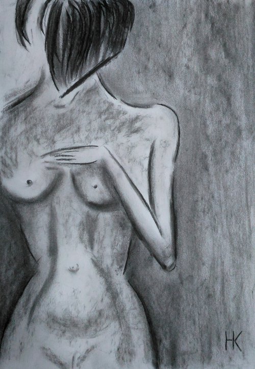Female Nude original charcoal artwork by Halyna Kirichenko