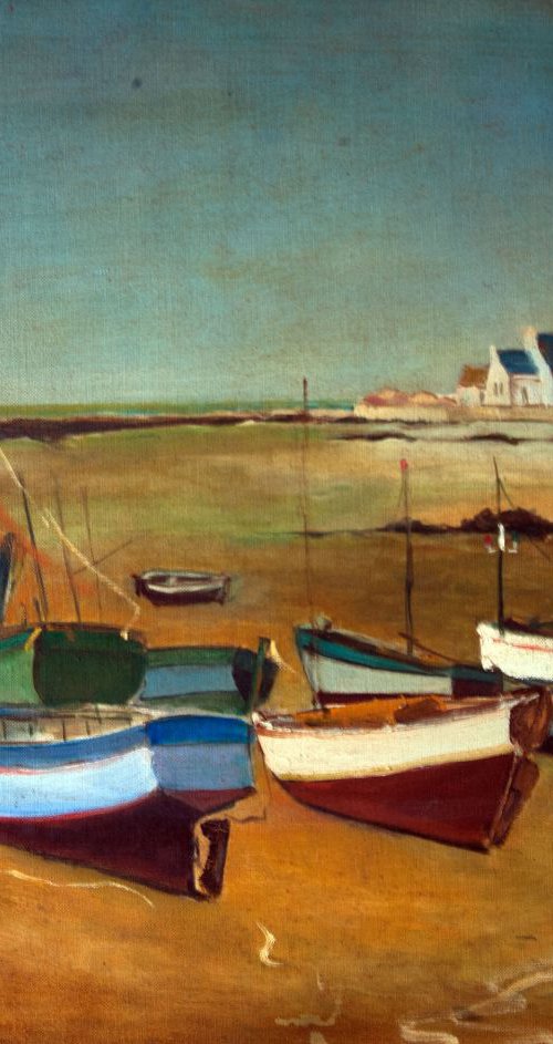 Low tide on fishermen's beach, Brittany- My Early stage in painting 3327 by GOUYETTE jean-michel