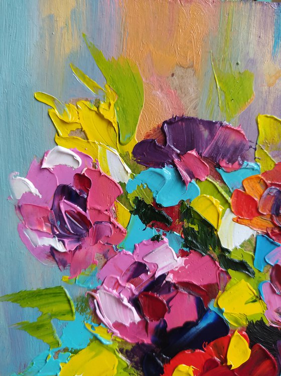 Bouquet for the beloved - flowers in vase, painting flowers, oil painting, flower, flowers painting original, oil painting floral,art, gift, home decor