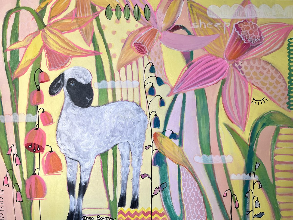 Impressionistic Animal Acrylic Painting By Daria Borisova, 48 X 36, - Daffodils - ?, Original Artwork