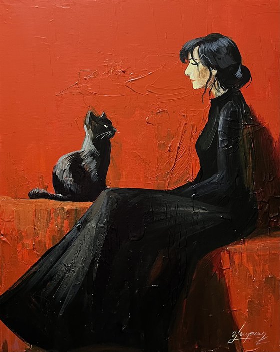 Woman and the Black Cat