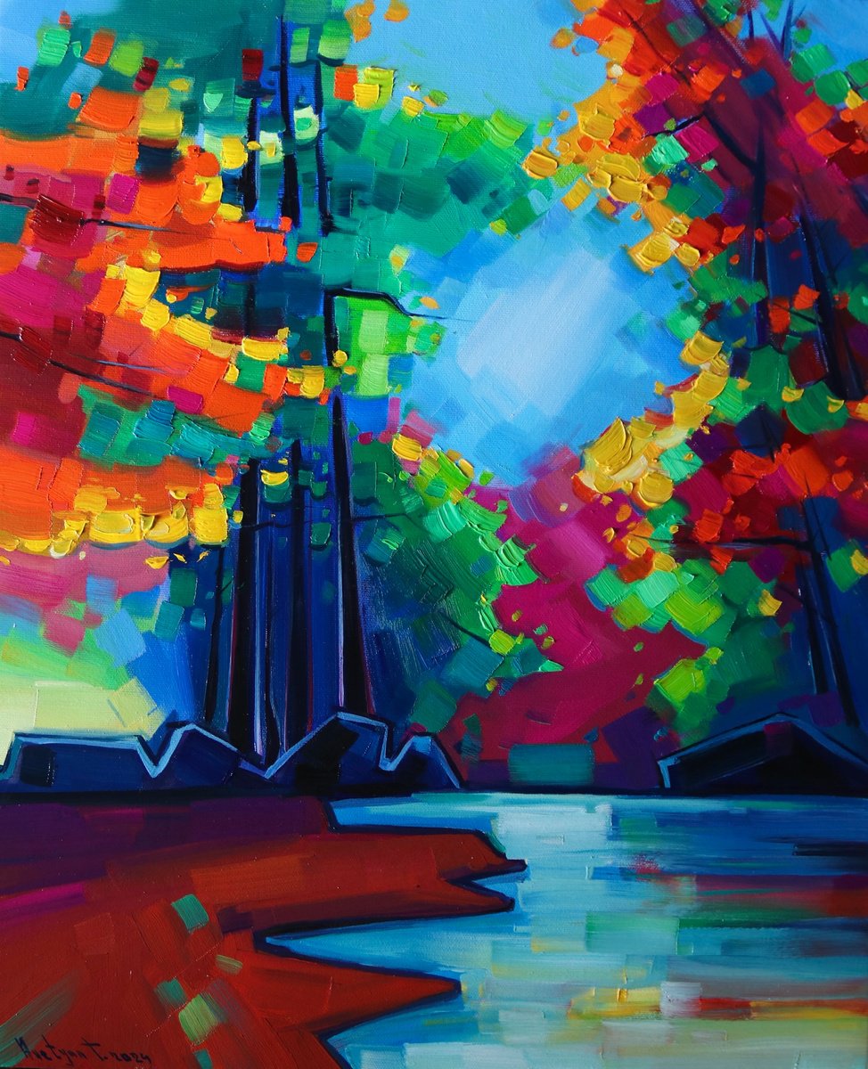 Expressive Landscape Oil Painting By Tigran Avetyan, 18 X 22", Autumn, Original Artwork