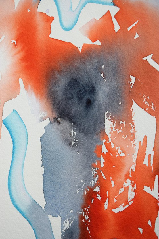 Abstract wall art, Contemporary Watercolor Painting, Modern Abstract blue and orange