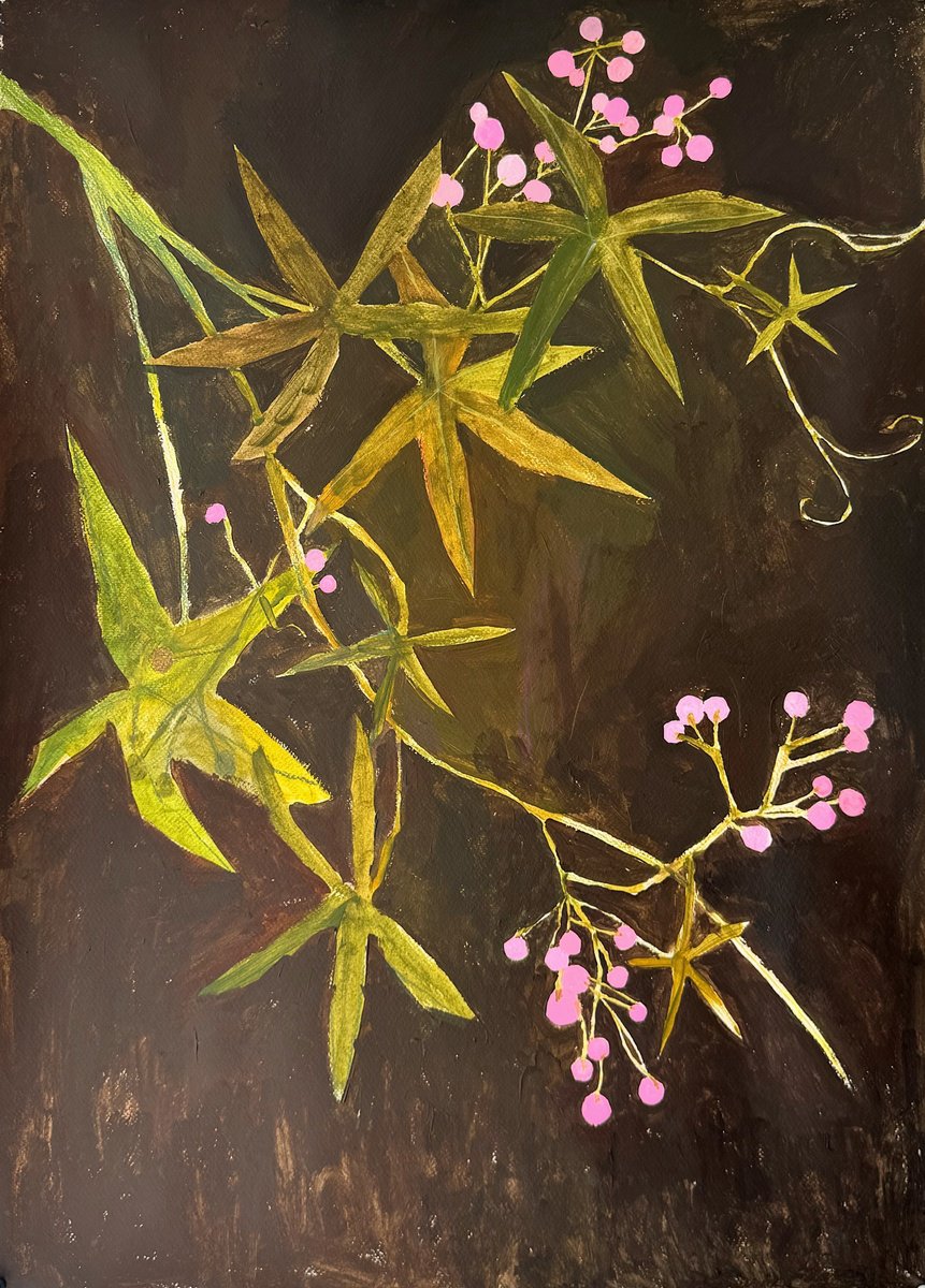 Impressionistic Botanical Painting By Anastasia Mazur-Skrobova, 20 X 28, Night Vine, Original Artwork