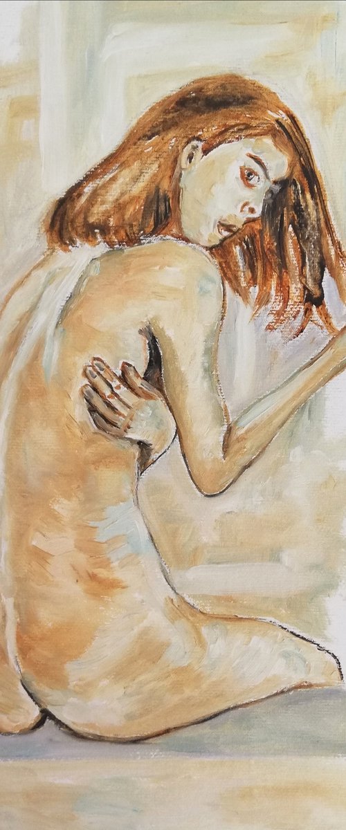 "Elegant Nude" Original Oil Artwork 7 by 10" (18x24cm) by Katia Ricci