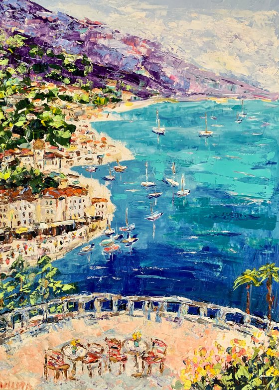 View from terrace. French Riviera coast.