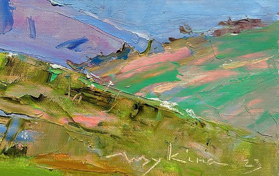 In the mountains . A light breath of spring . Original oil painting