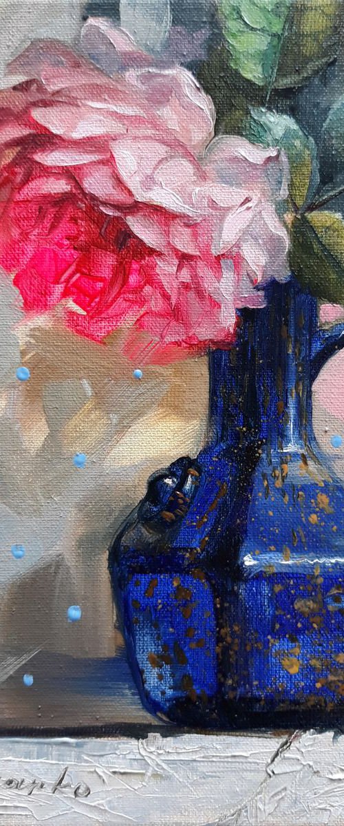 Rose in a blue vase by Nataly Derevyanko