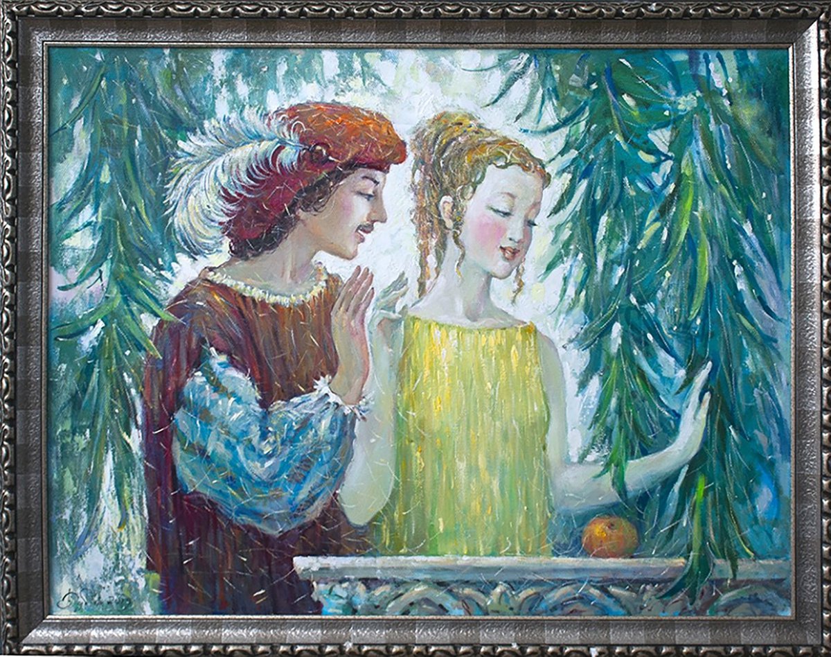 Impressionistic Portrait Oil Painting By Titinin Yurii, 28 X 22", Romeo And Juliet, Original Artwork