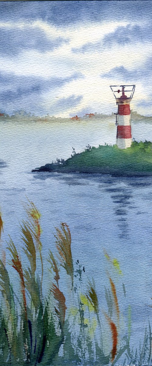 Old lighthouse. A storm is coming. Original artwork. by Evgeniya Mokeeva