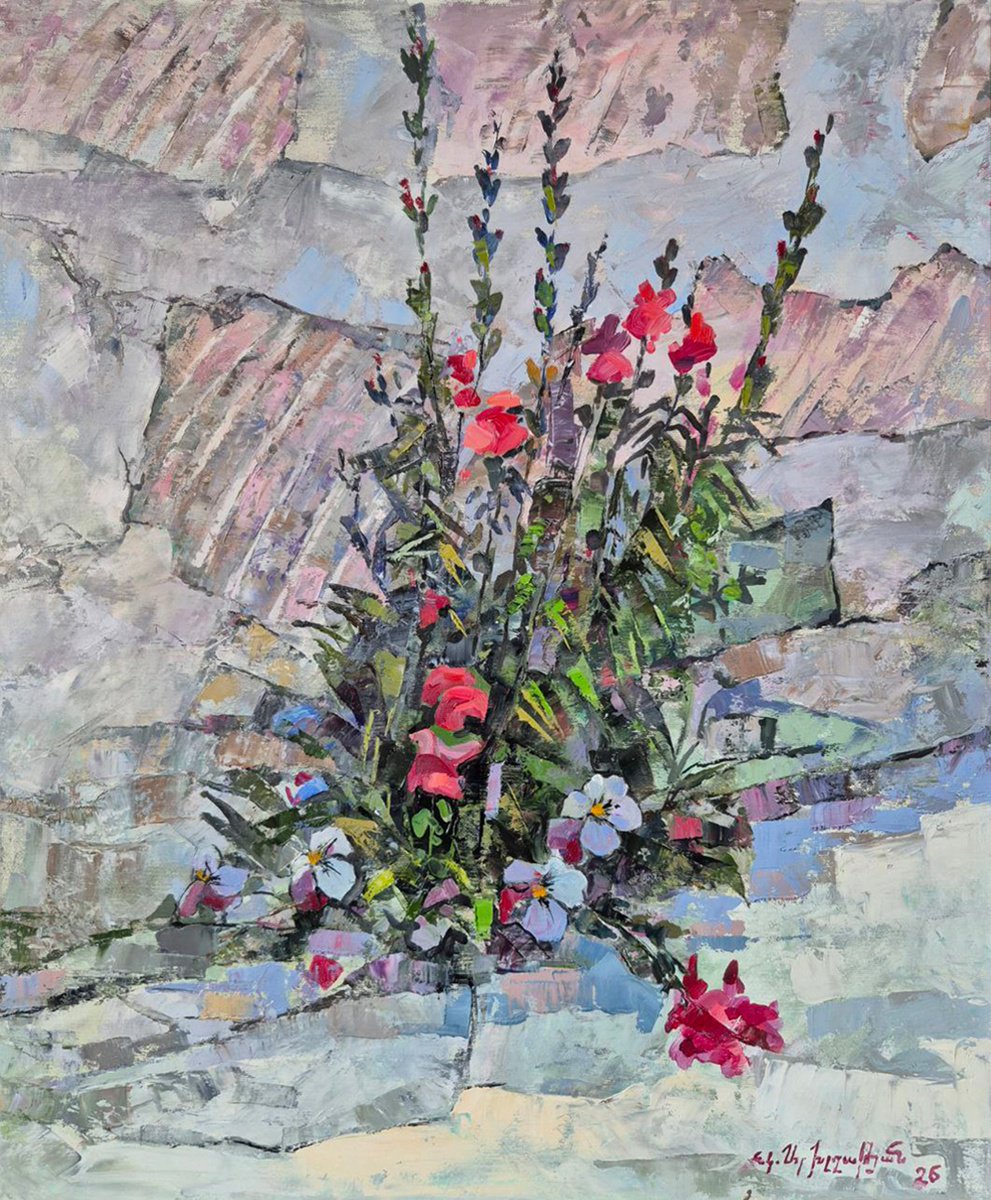 The Flowered Wall By Aramayis Khlghatyan, 22 X 26, Artwork For Sale On Artfinder