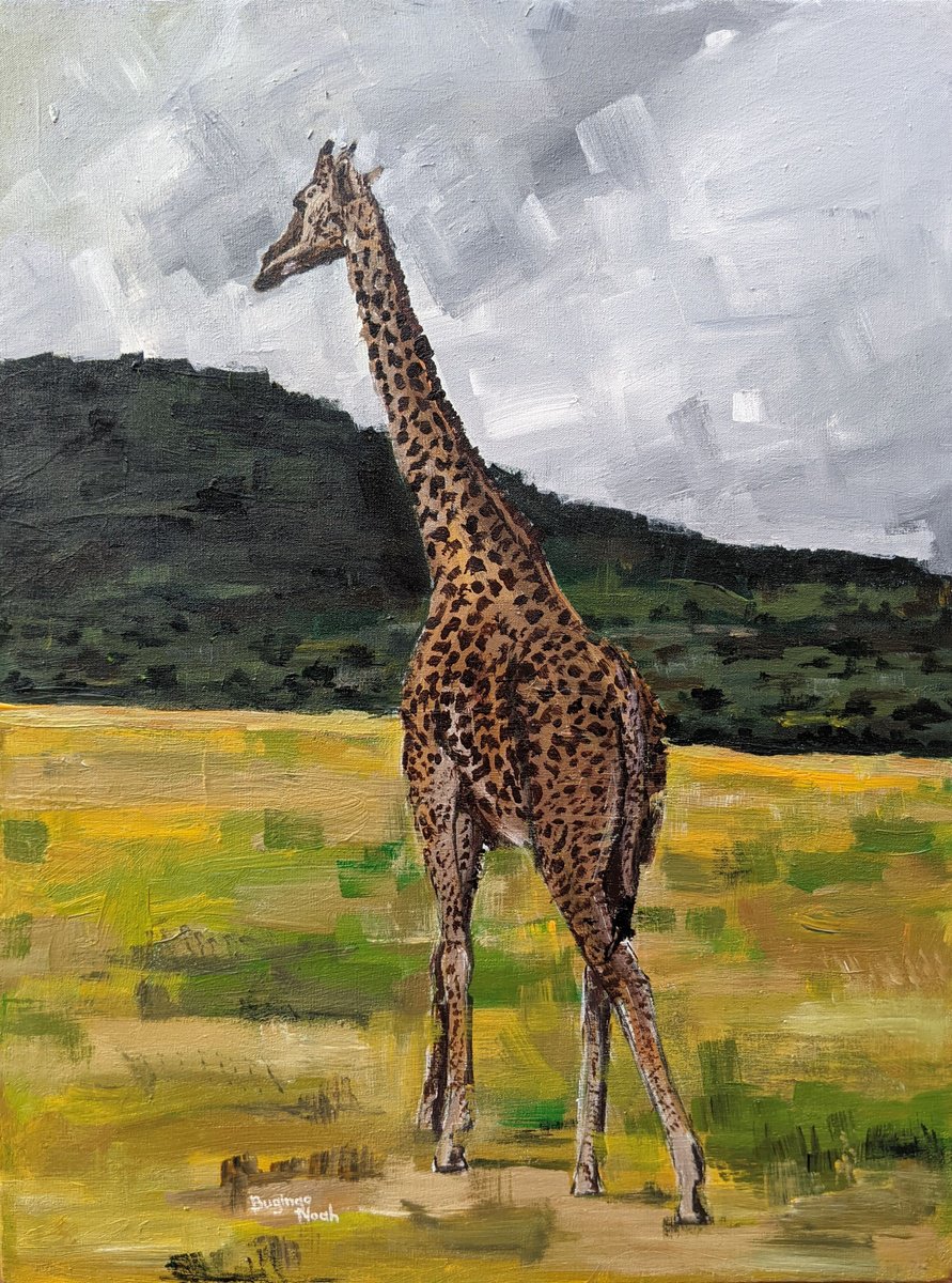 Impressionistic Animal Acrylic Painting By Bugingo Noah, 12 X 16, Twiga, Original Artwork