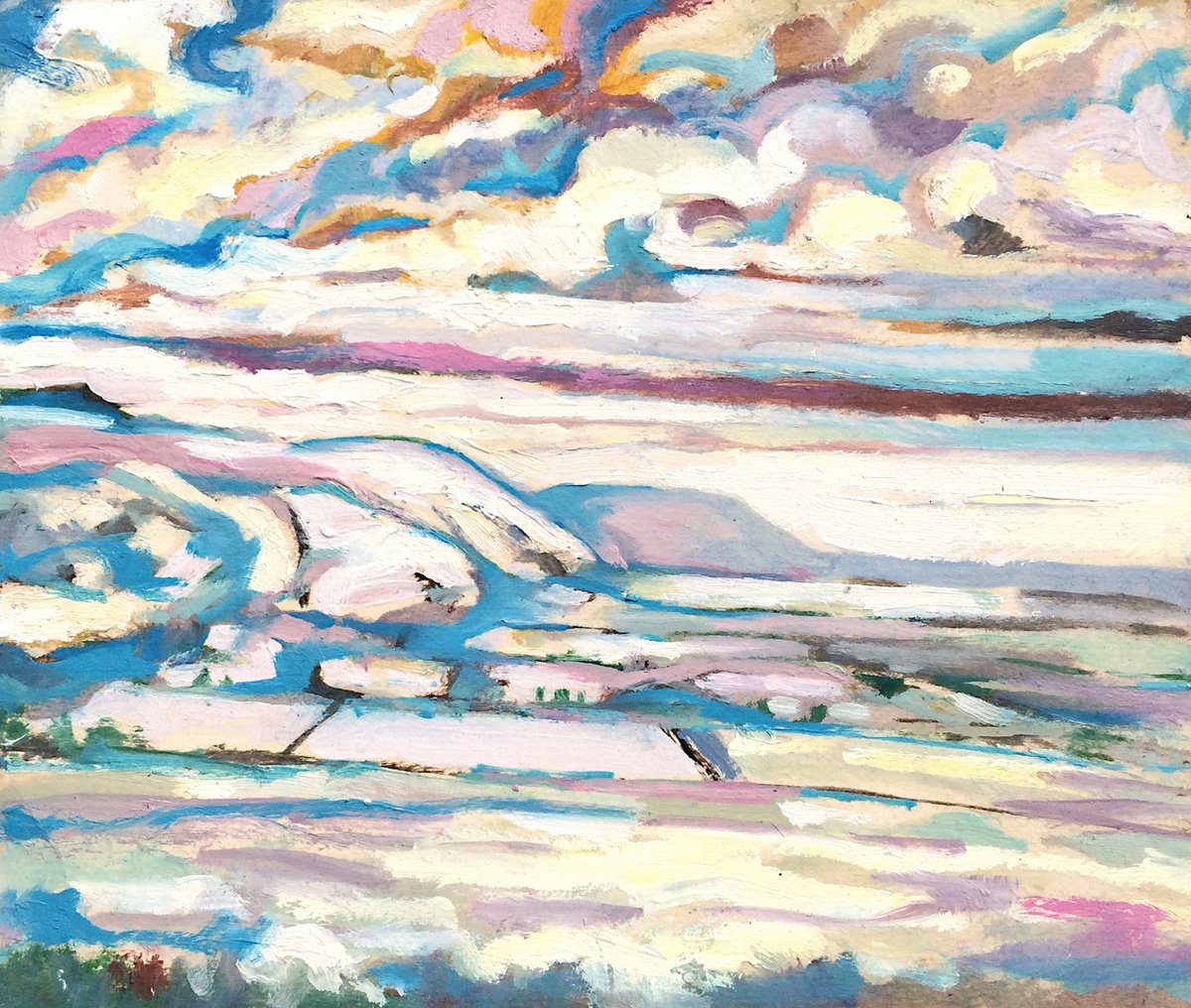 Impressionistic Landscape Oil Painting By Guy Pickford, 12 X 10, Snow Light, Original Artwork