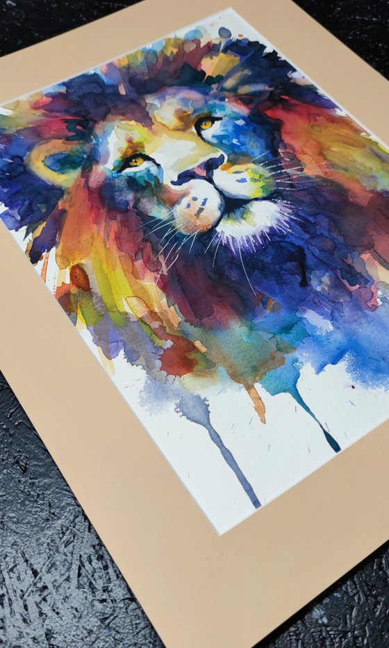 Lion Watercolor Portrait