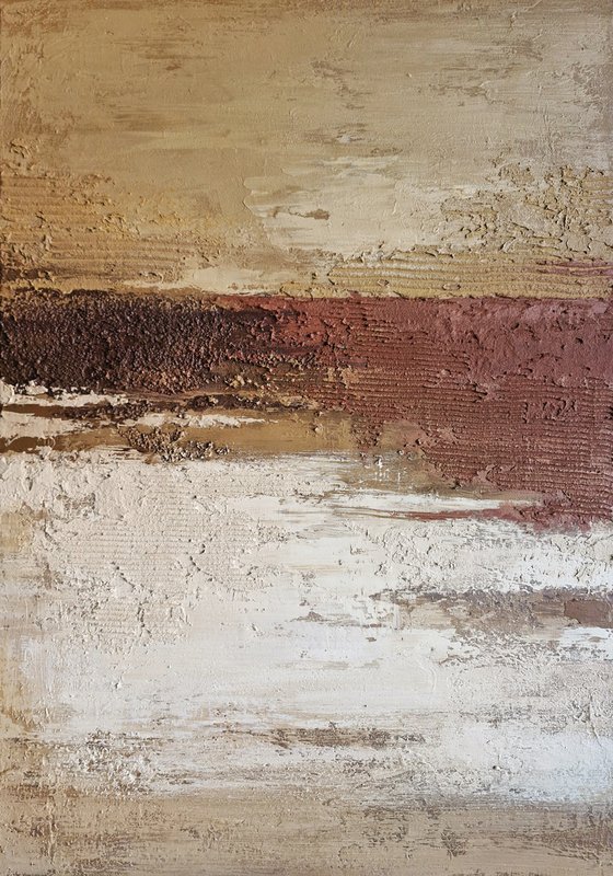 "Umber" Abstract brown cream textured art