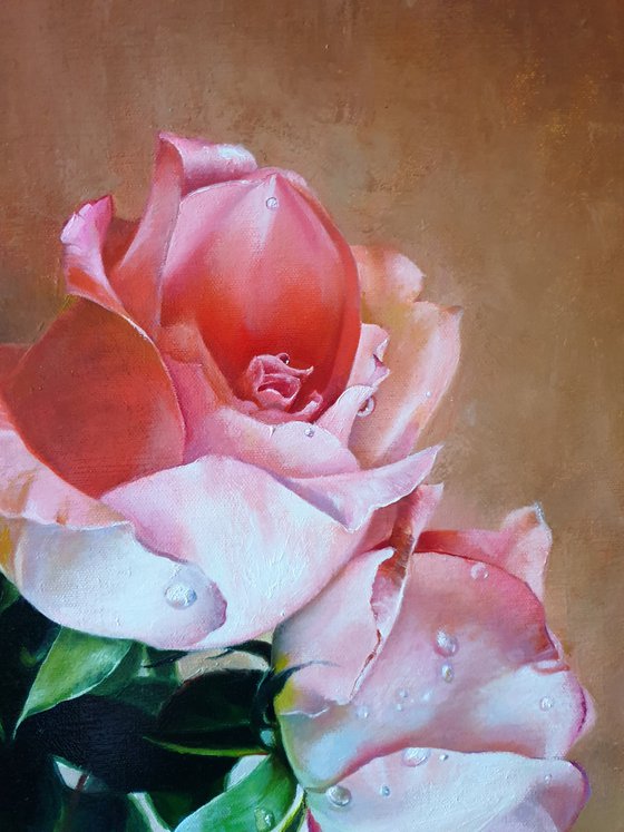 "Dew on the petals." rose painting 2021