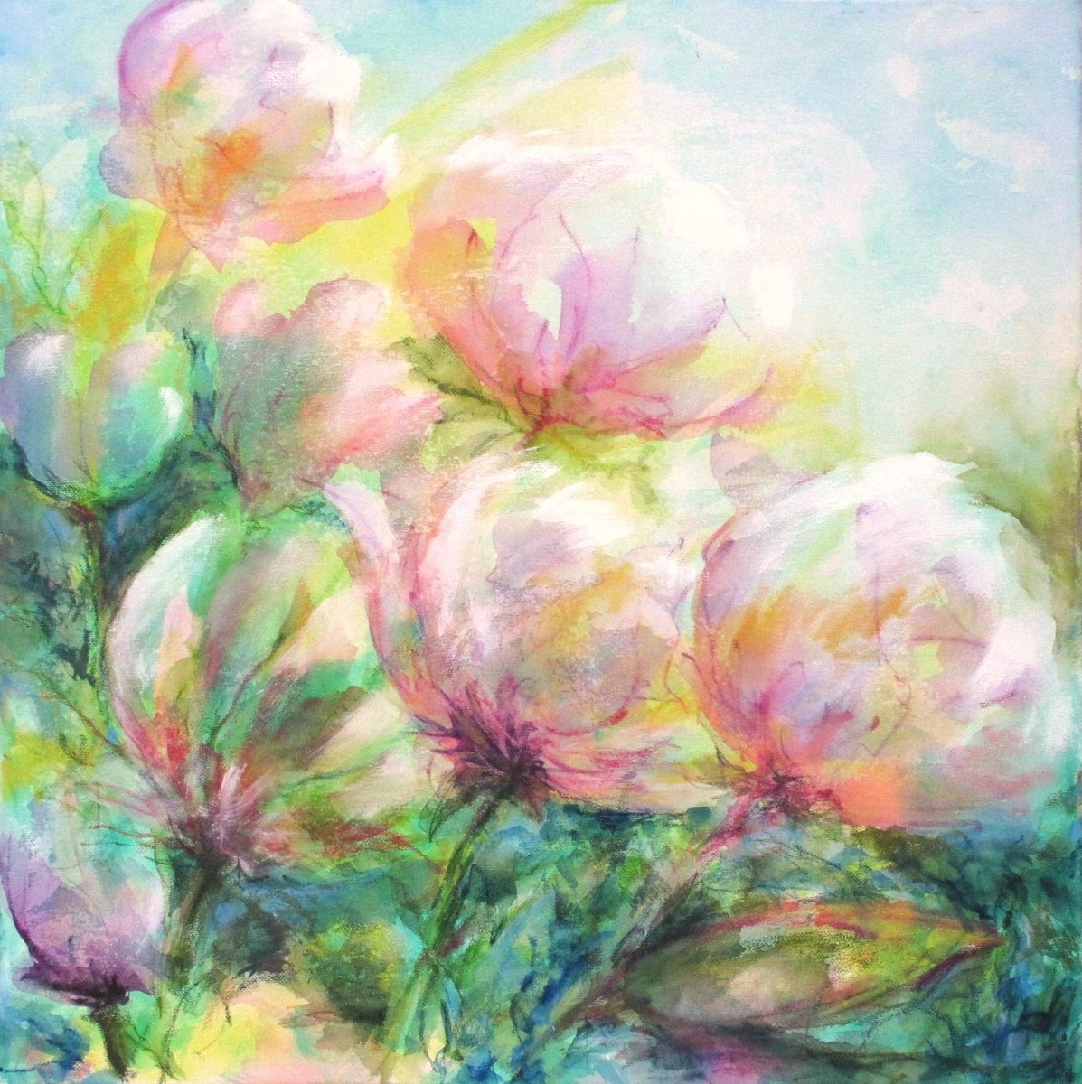 Impressionistic Botanical Painting By Fabienne Monestier, 20 X 20, Dream Of Flowers, Original Artwork