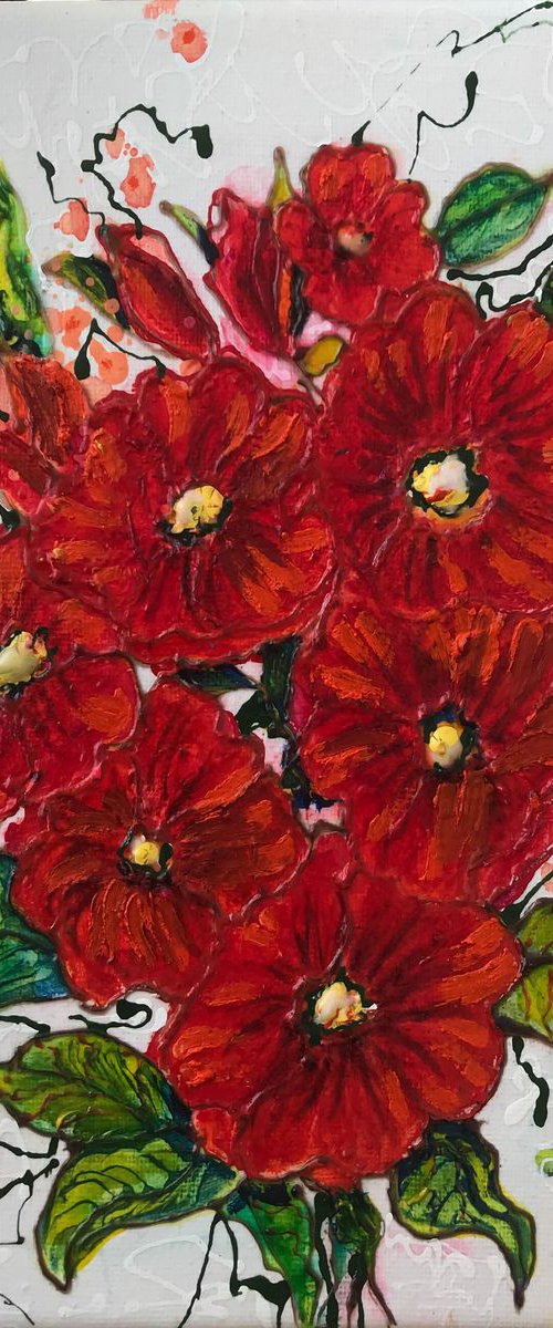 Abstract Red Flowers  7"X 10" X 0.5" by Lena Owens at OLena Art