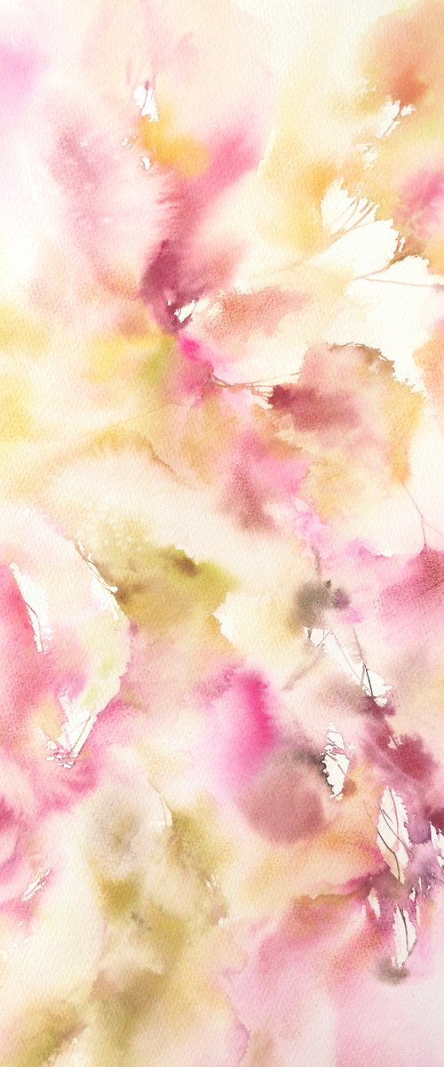 Pastel color floral painting, watercolor loose flowers art "Autumn moments" by Olga Grigo