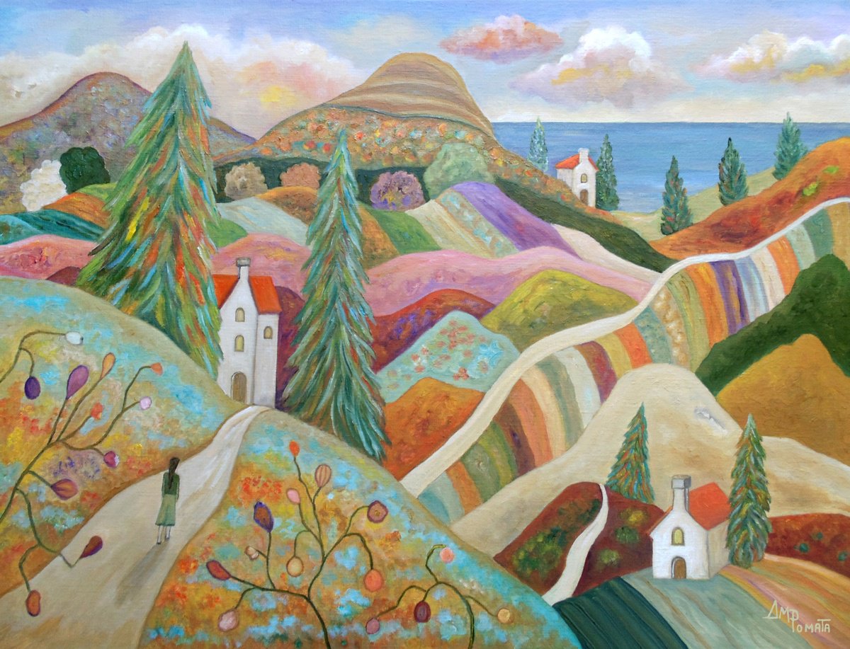 Impressionistic Landscape Oil Painting By Angeles M. Pomata, 24 X 18, Deep In The Way, Original Artwork