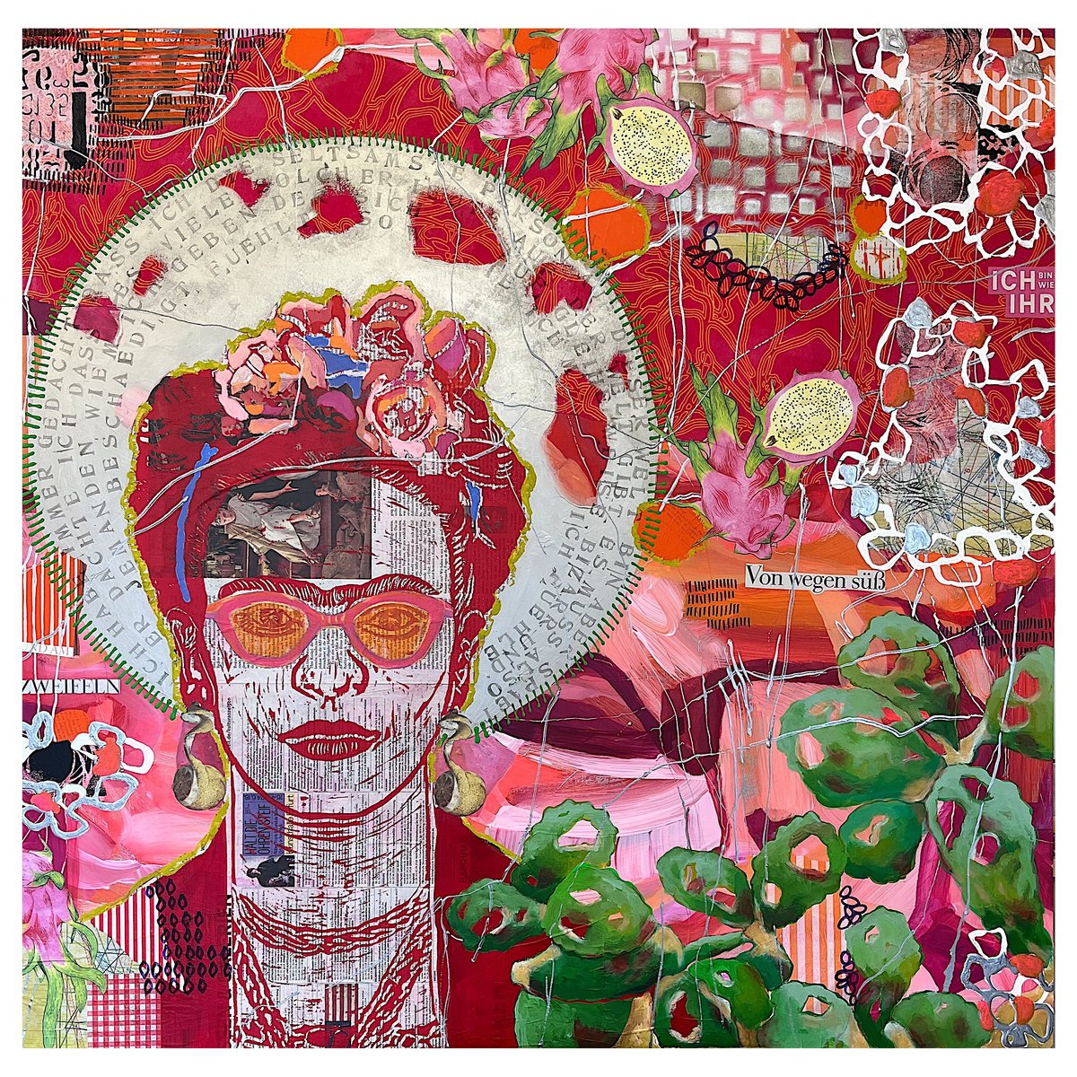 Expressive Portrait Painting By Marita Tobner, 41 X 41", Strong Inside, Original Artwork