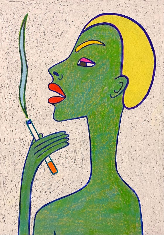 Green portrait with cigarette