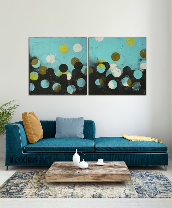 Turquoise Circle Line - Twin XL 160x80cm