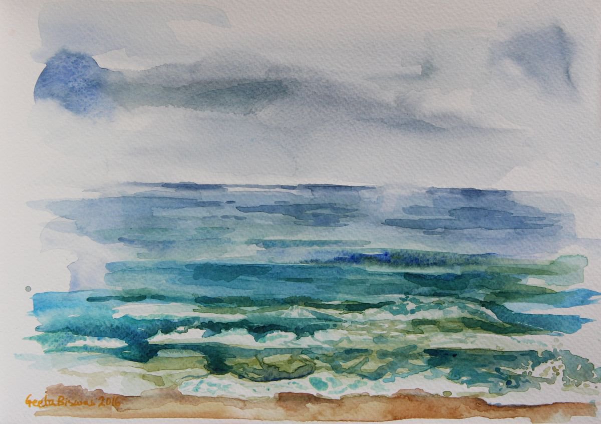 Beach, plein air, gift, 11 X 8, wall decor by Geeta Yerra
